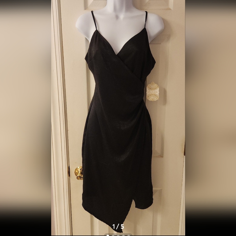Black Altard State Midi Wrap Dress